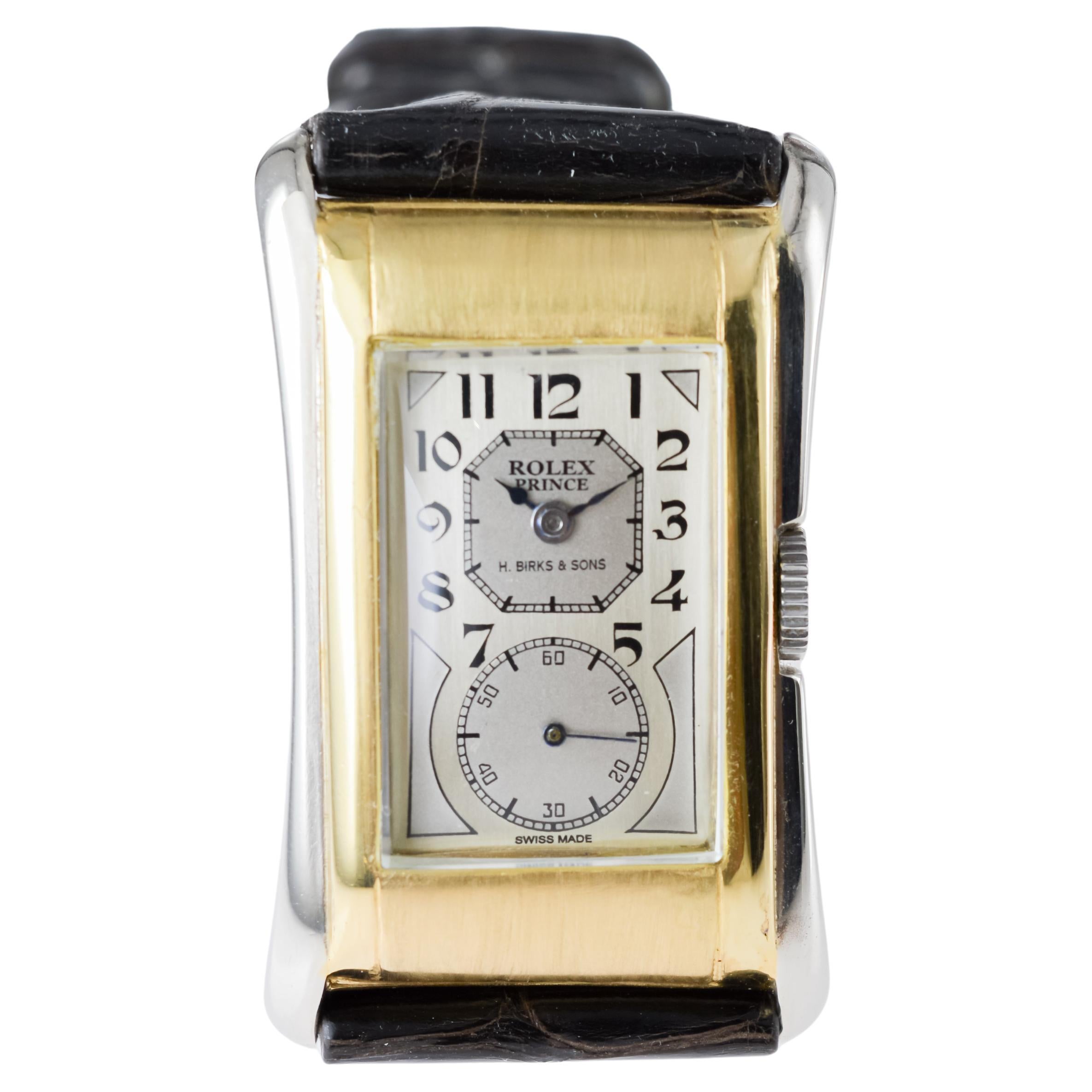 Rolex 9Kt Solid Gold Two Tone Prince with Kiln Fired Enamel Printing 1938 For Sale 8