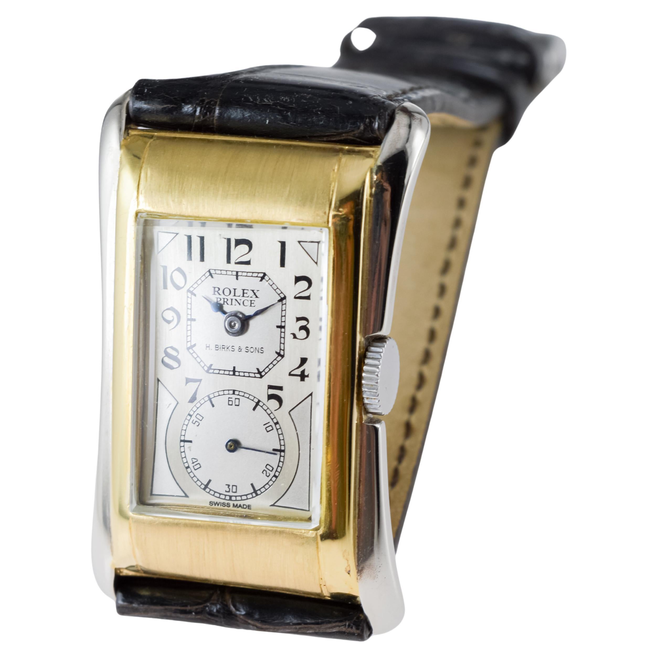 Rolex 9Kt Solid Gold Two Tone Prince with Kiln Fired Enamel Printing 1938 For Sale 9