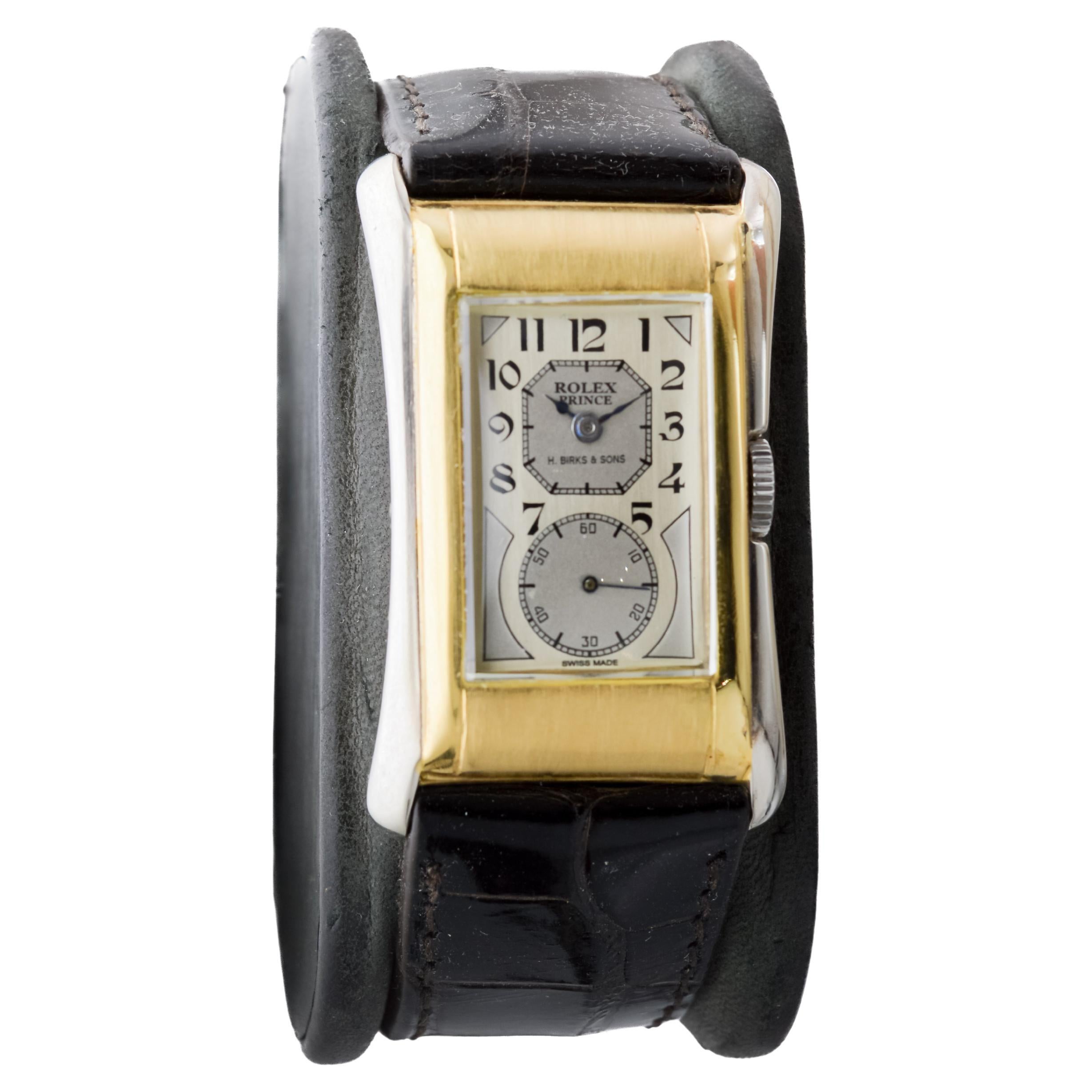 Rolex 9Kt Solid Gold Two Tone Prince with Kiln Fired Enamel Printing 1938 In Excellent Condition For Sale In Long Beach, CA