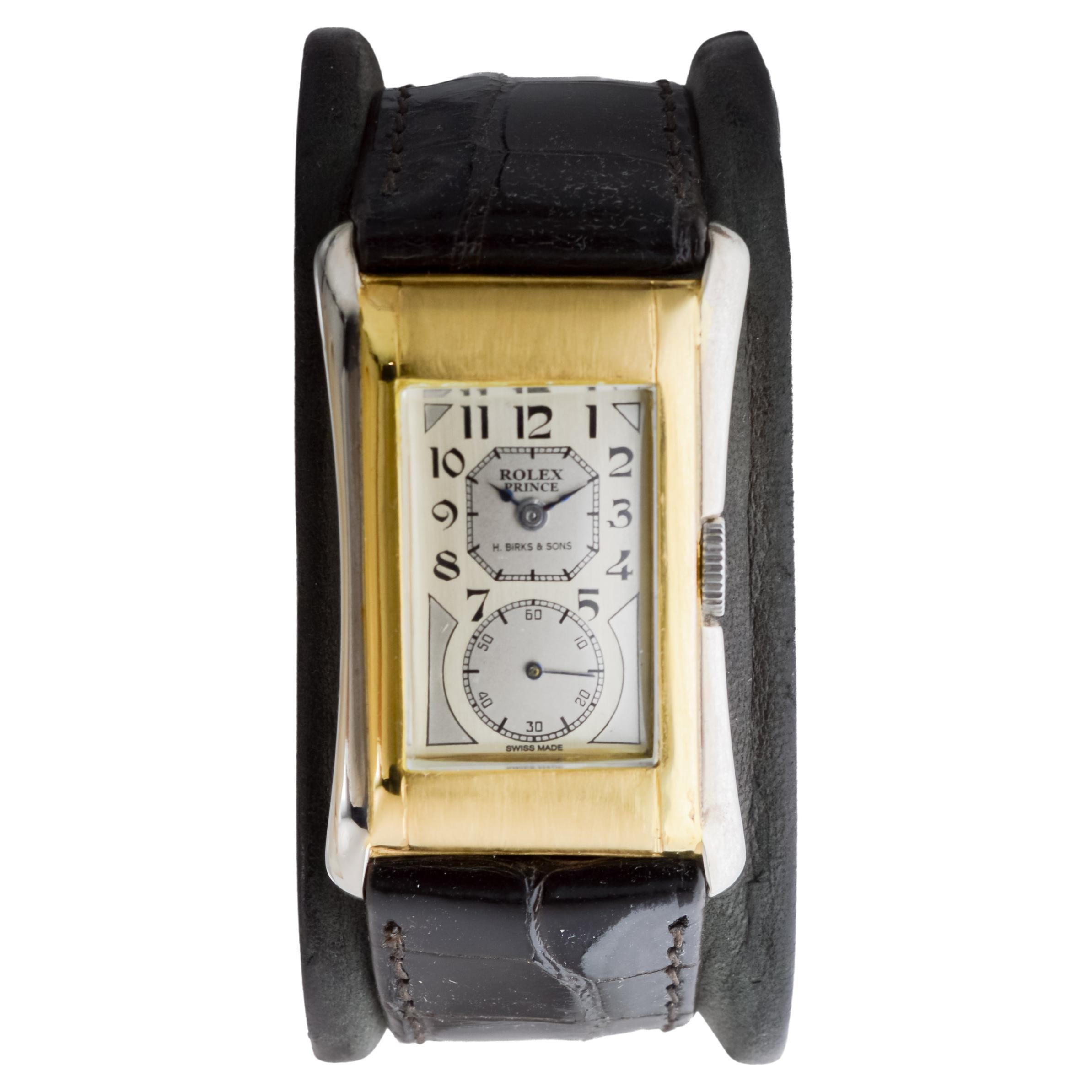 Women's or Men's Rolex 9Kt Solid Gold Two Tone Prince with Kiln Fired Enamel Printing 1938 For Sale