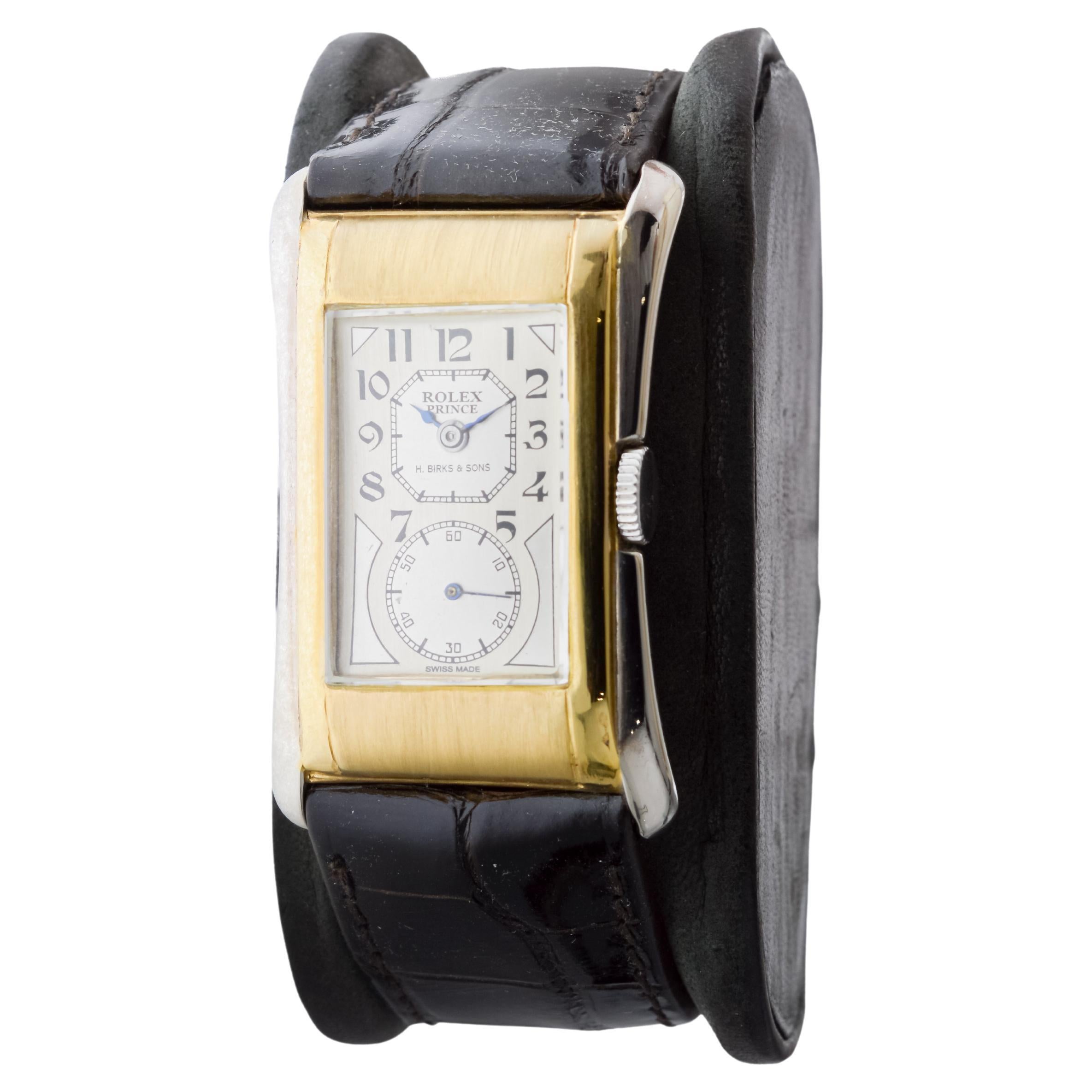 Rolex 9Kt Solid Gold Two Tone Prince with Kiln Fired Enamel Printing 1938 For Sale 2