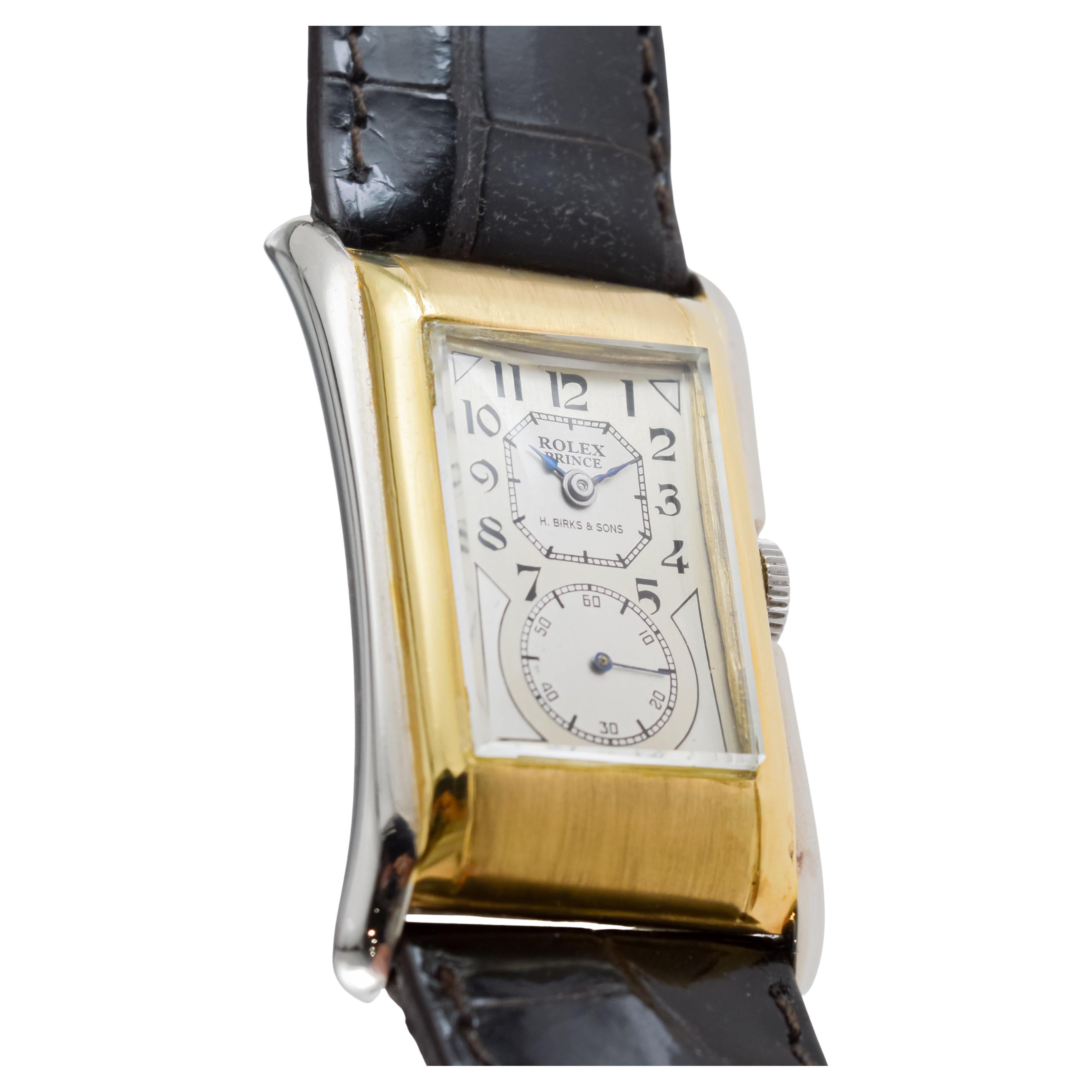 Rolex 9Kt Solid Gold Two Tone Prince with Kiln Fired Enamel Printing 1938 For Sale 4
