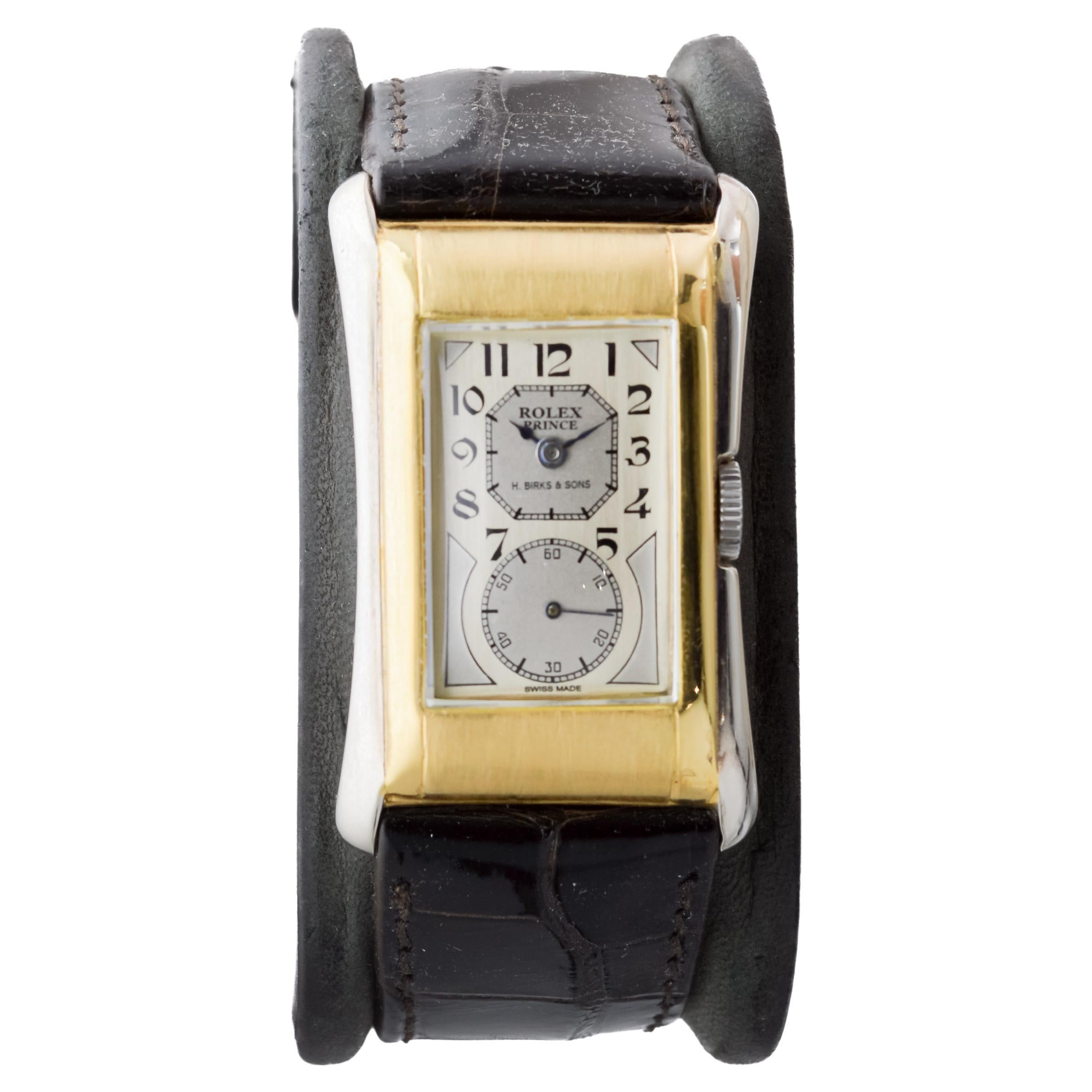 Rolex 9Kt Solid Gold Two Tone Prince with Kiln Fired Enamel Printing 1938 For Sale