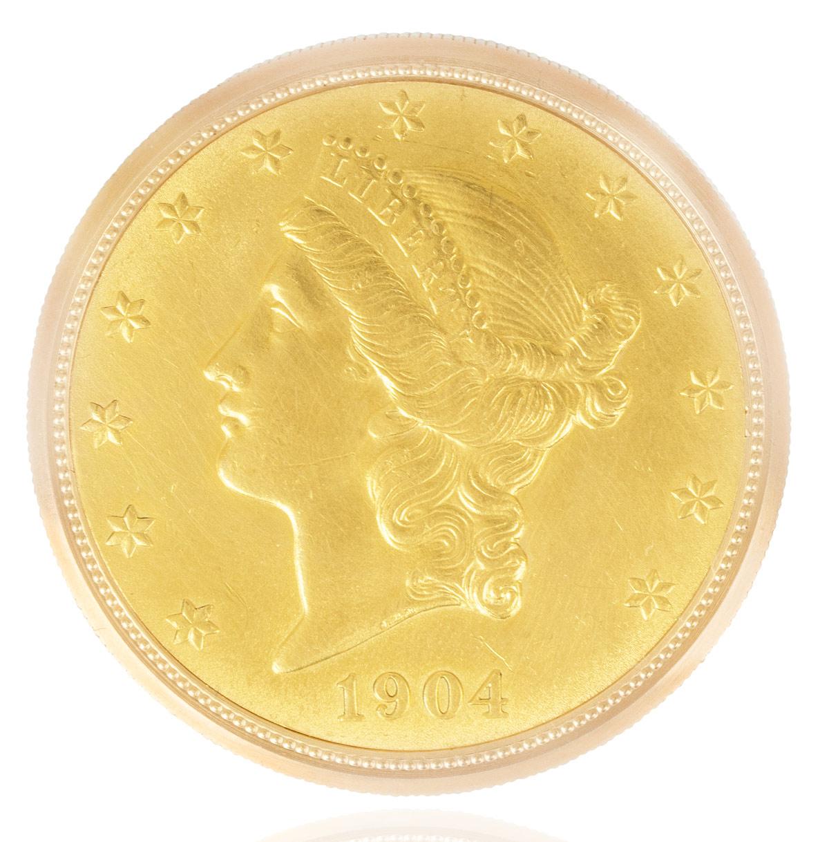 A Rolex Rare Gold Pre Cellini Twenty Dollar Coin Watch, C1970.


Dial: The original champagne dial with black Roman numerals at twlelve, three , six and nine with batons in between and outer minute track and signed Rolex Genève Swiss.


Case: The
