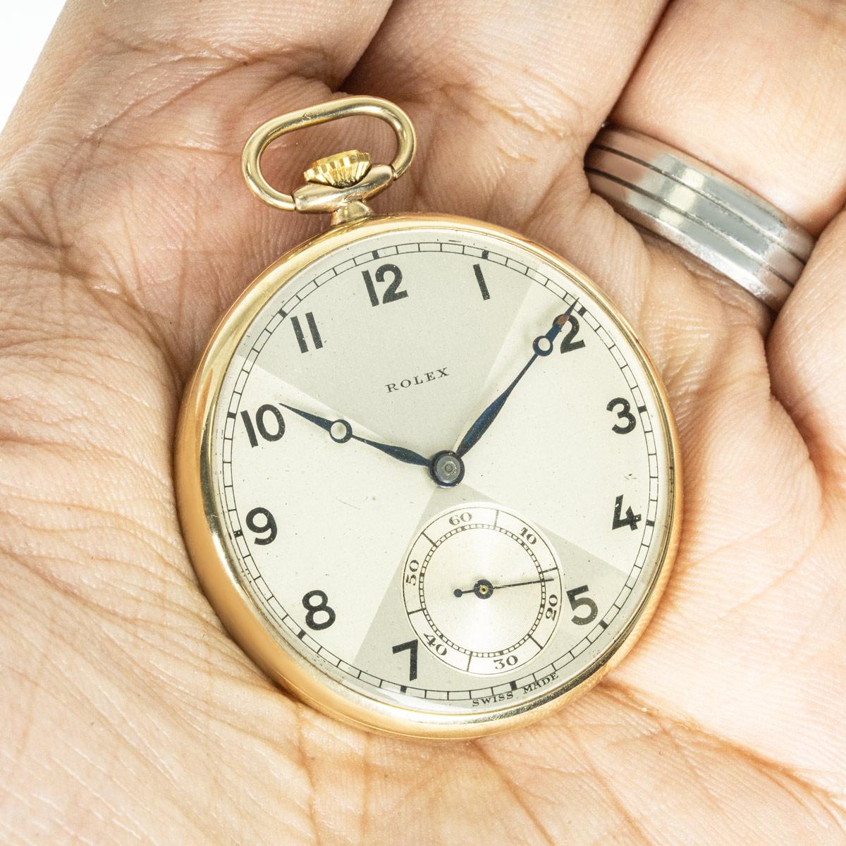 Rolex. Eine seltene Gold Fliege Zifferblatt offenes Gesicht Taschenuhr C1936 im Angebot 4