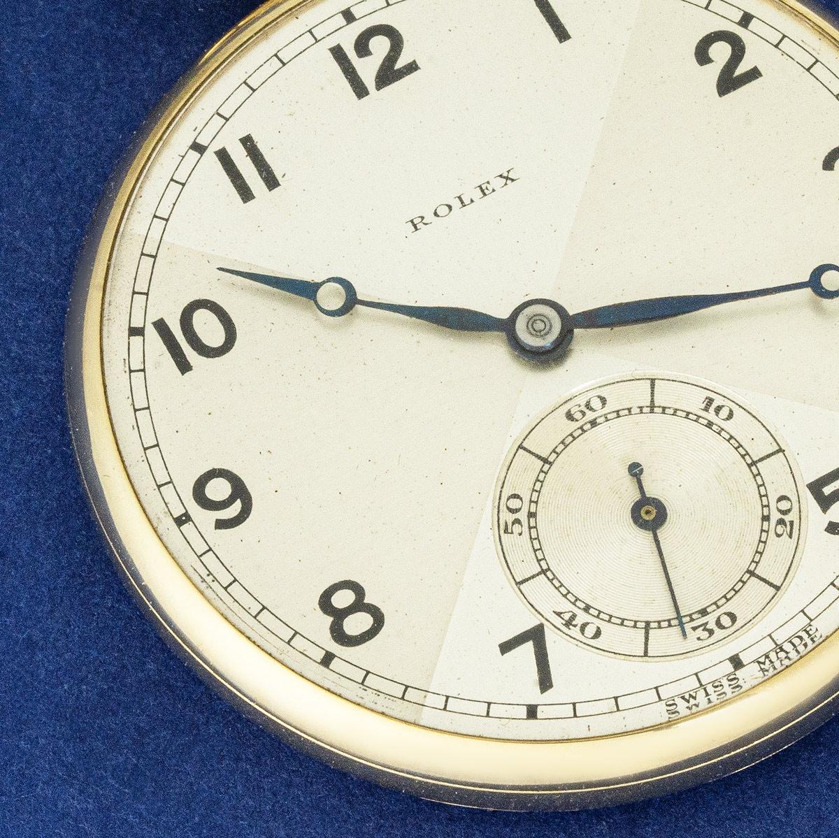 Rolex. Eine seltene Gold Fliege Zifferblatt offenes Gesicht Taschenuhr C1936 im Angebot 5