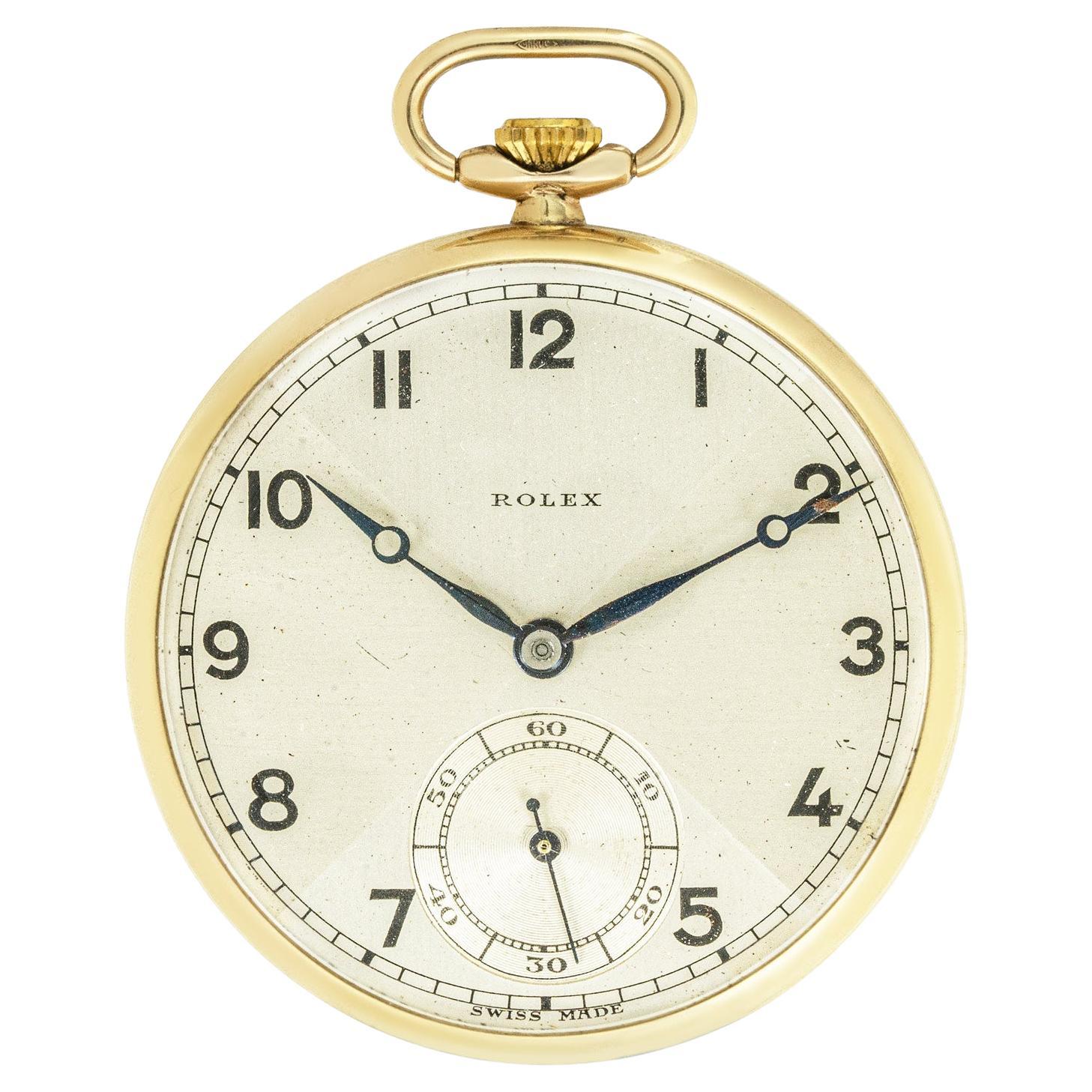 Rolex. Eine seltene Gold Fliege Zifferblatt offenes Gesicht Taschenuhr C1936 im Angebot