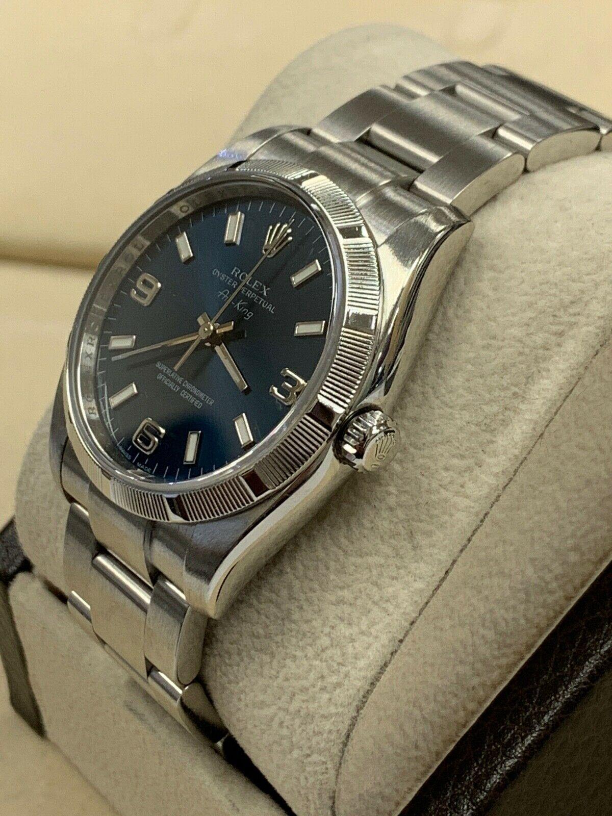 Rolex Air King 114210 Blue Dial Stainless Steel Box Papers, 2007 In Excellent Condition In San Diego, CA