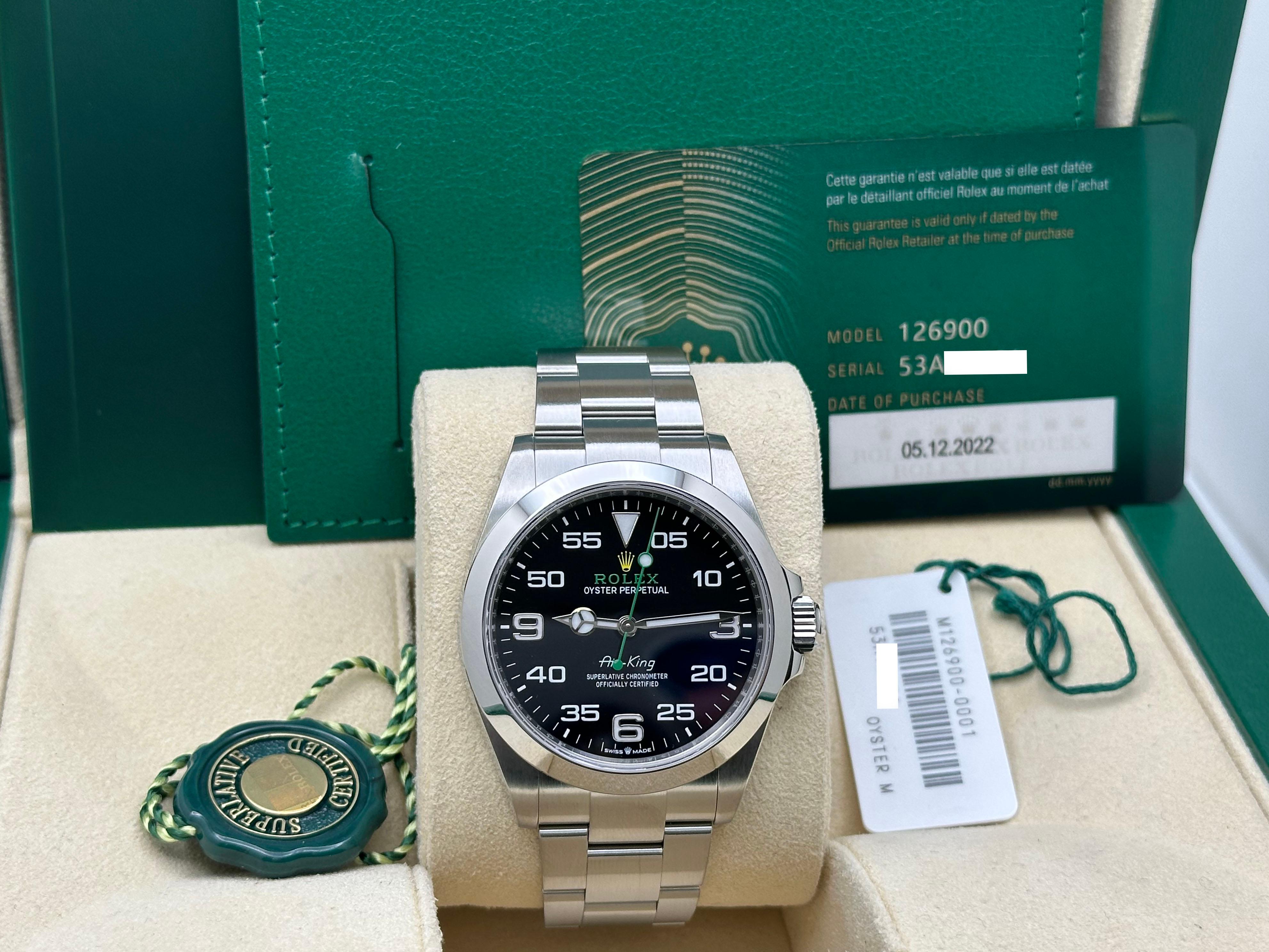 Rolex Air King 126900 40mm Black Dial Stainless Steel Stainless Steel Box Paper In Excellent Condition In San Diego, CA