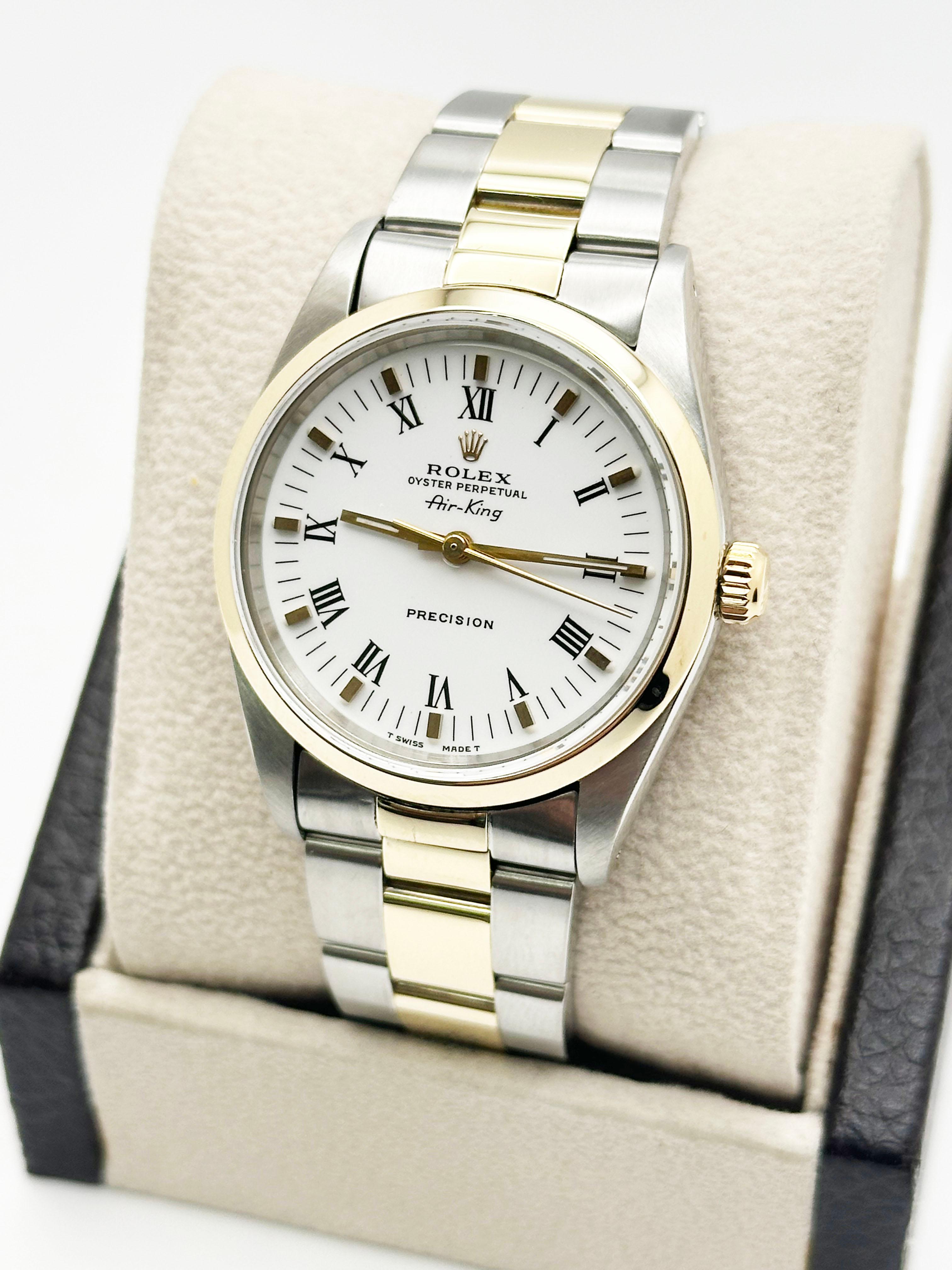 Rolex Air King 14000 34mm Quadrante Bianco Oro Giallo 14K Acciaio Inox In condizioni ottime in vendita a San Diego, CA