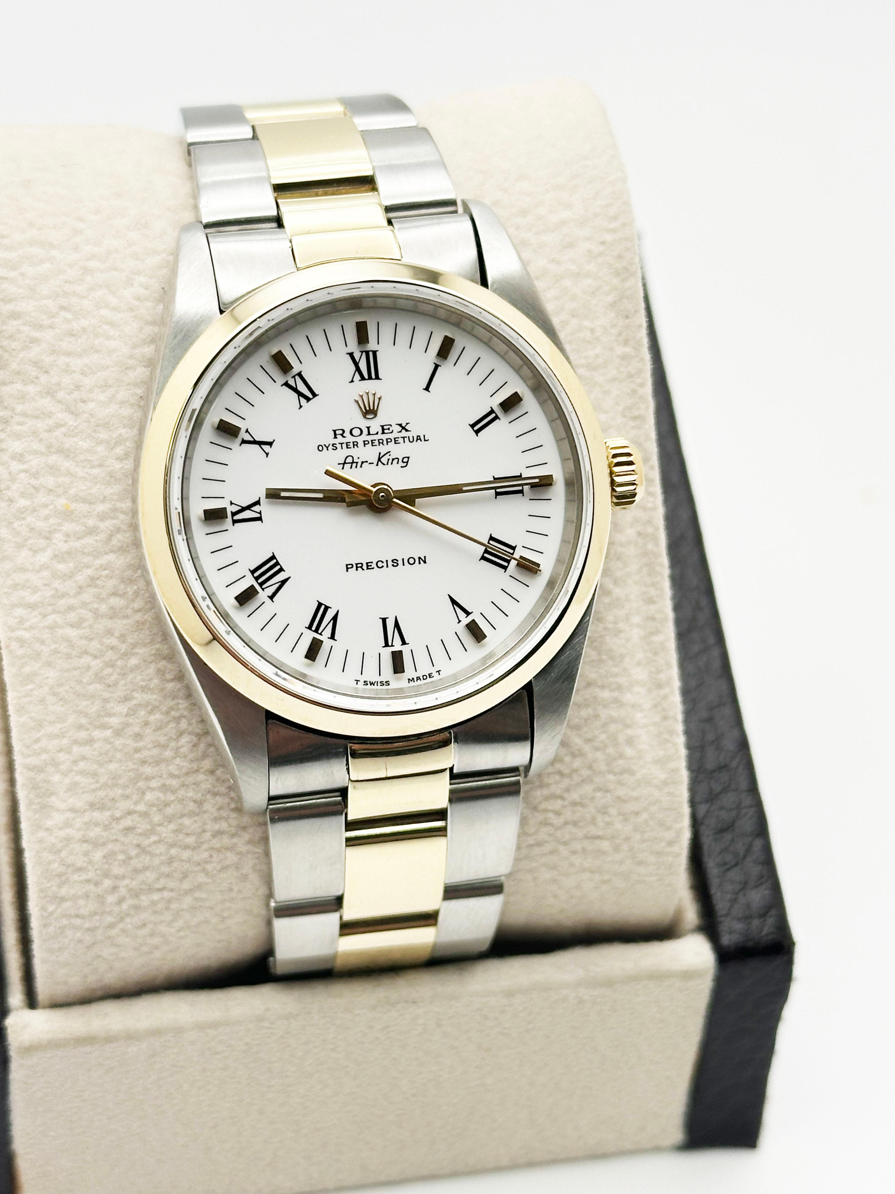 Donna Rolex Air King 14000 34mm Quadrante Bianco Oro Giallo 14K Acciaio Inox in vendita