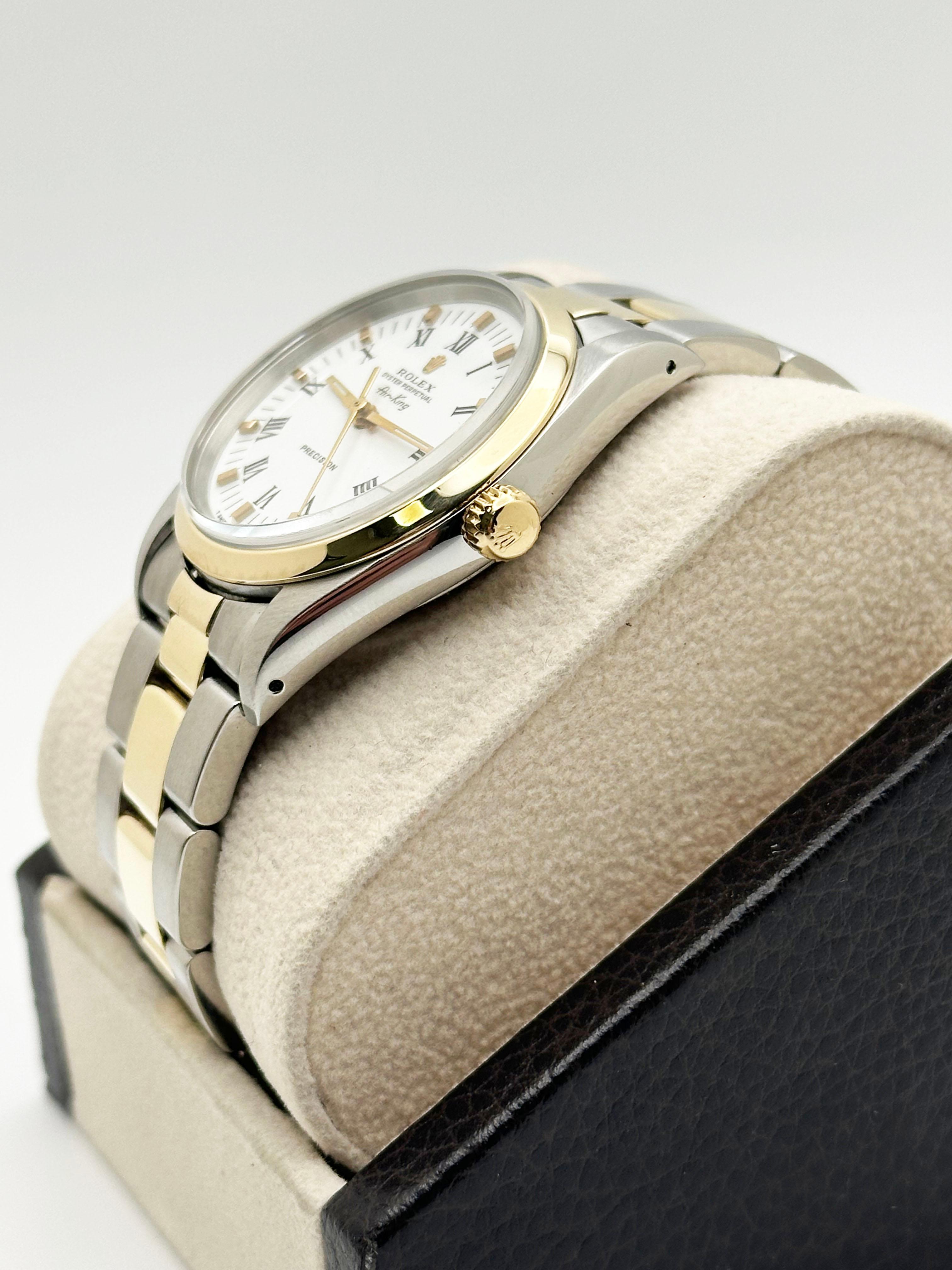 Rolex Air King 14000 34mm Quadrante Bianco Oro Giallo 14K Acciaio Inox in vendita 1