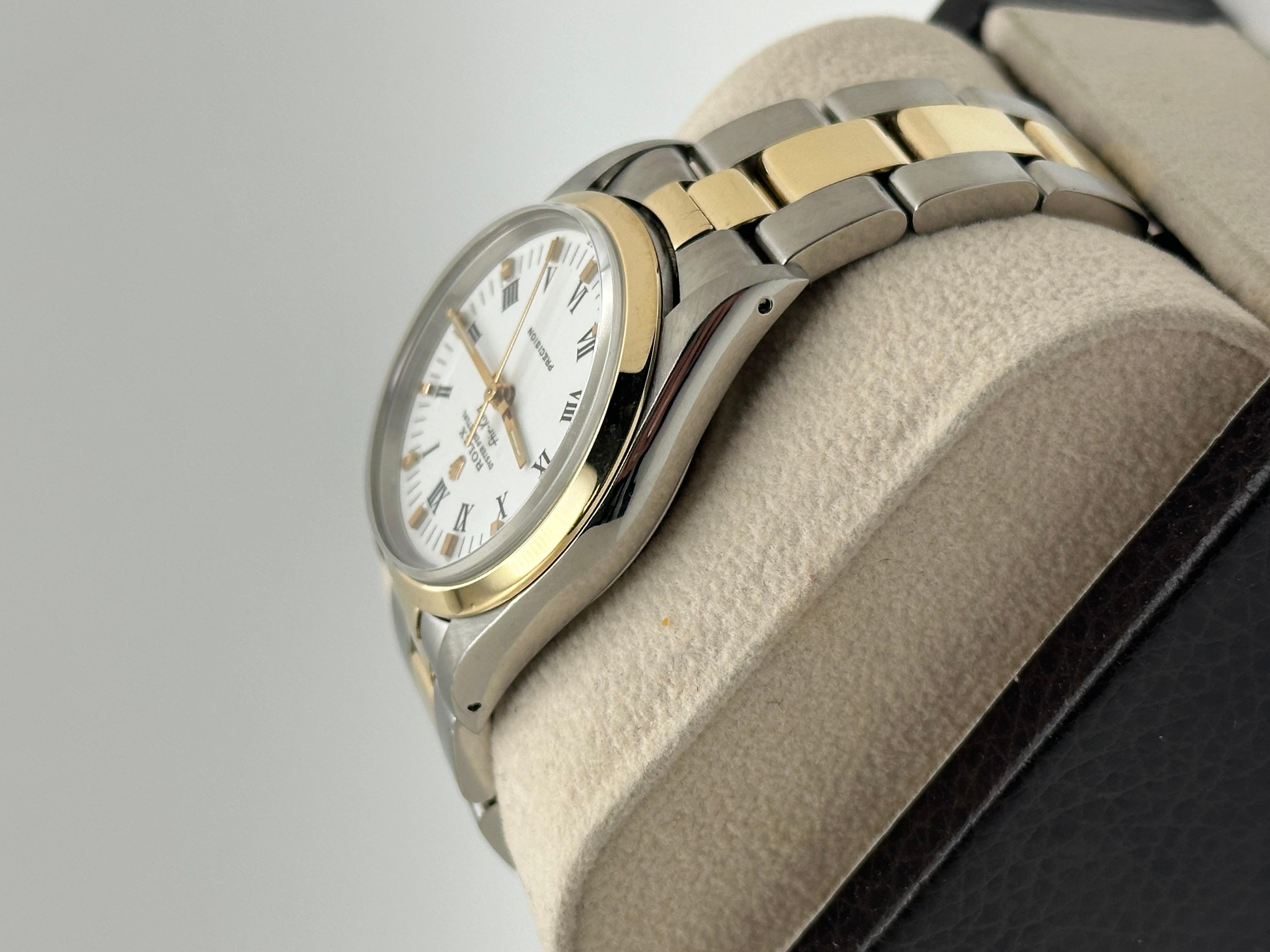 Rolex Air King 14000 34mm Quadrante Bianco Oro Giallo 14K Acciaio Inox in vendita 2