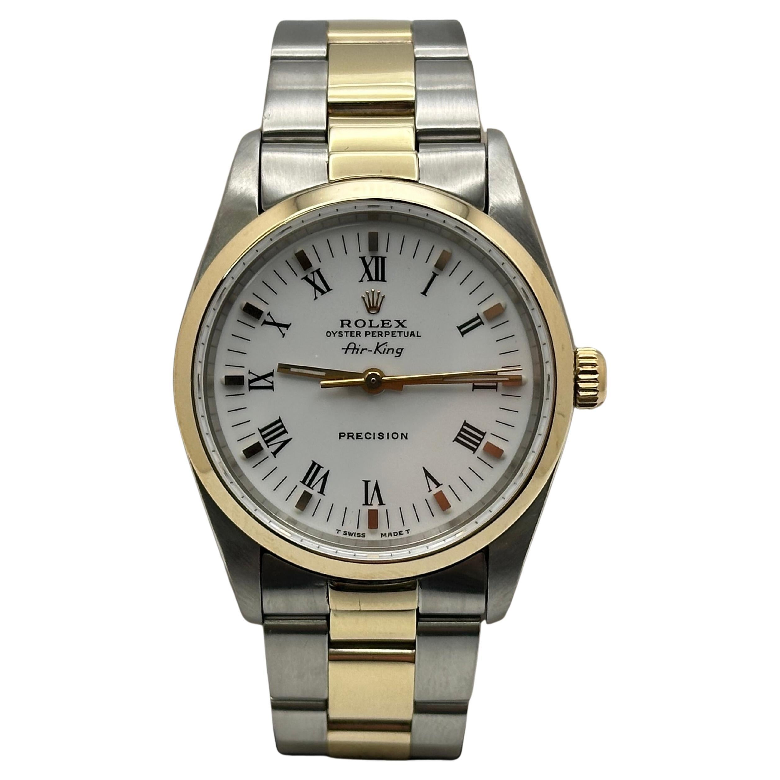 Rolex Air King 14000 34mm Quadrante Bianco Oro Giallo 14K Acciaio Inox