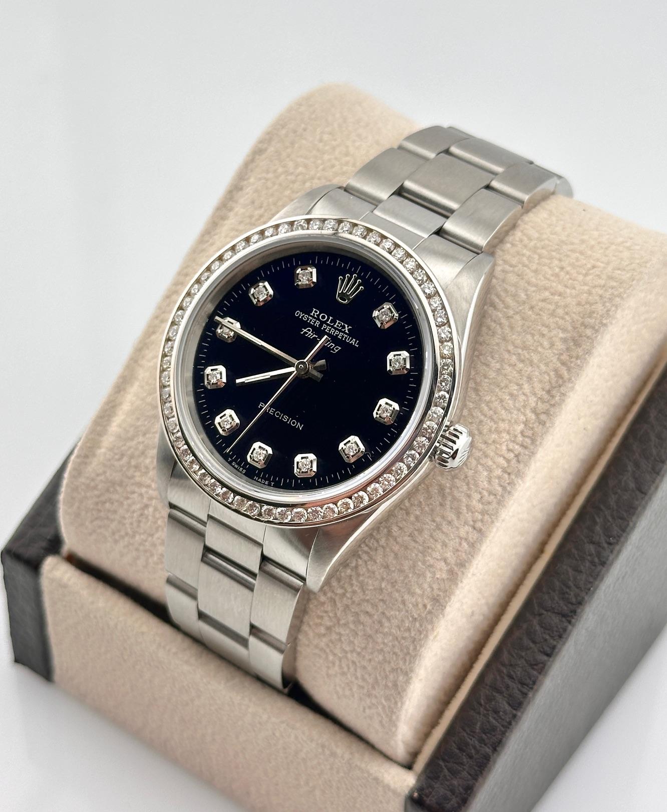 da uomo o donna Rolex Air King 14000 Quadrante blu con diamanti Lunetta con diamanti Acciaio inossidabile 34 mm in vendita