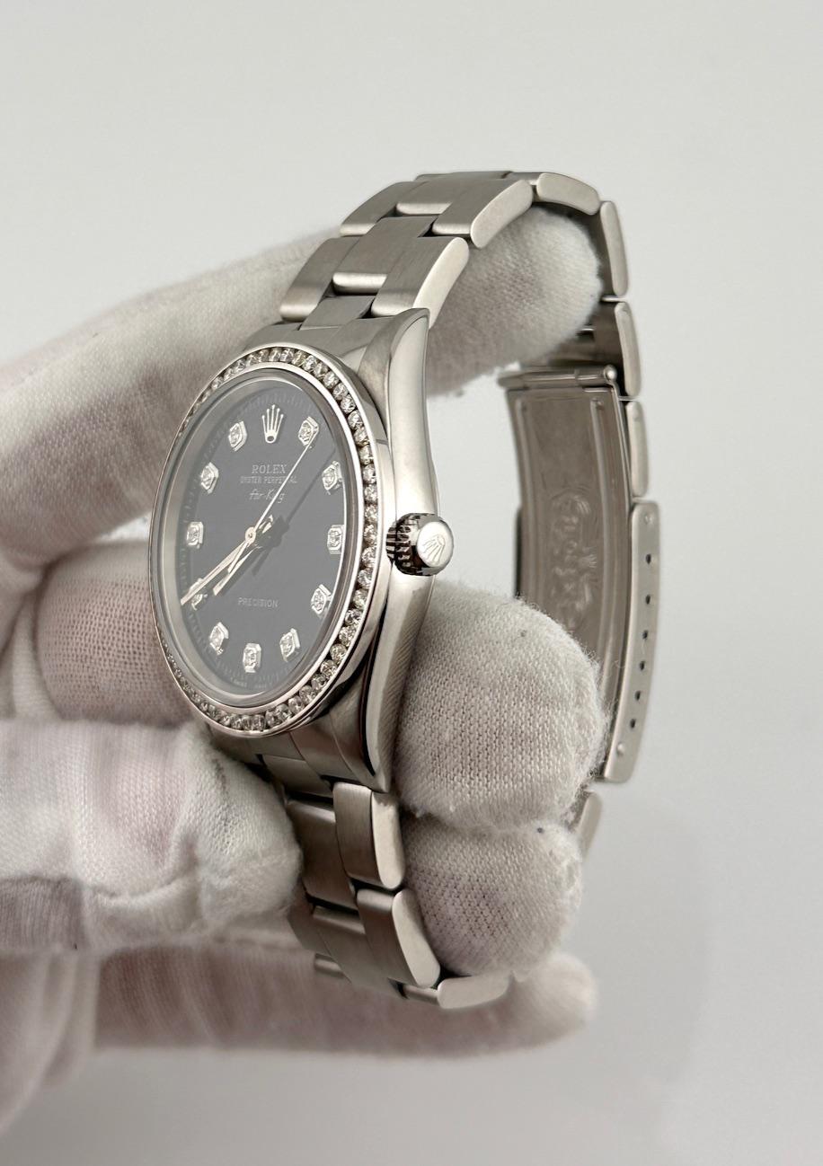 Rolex Air King 14000 Quadrante blu con diamanti Lunetta con diamanti Acciaio inossidabile 34 mm in vendita 1