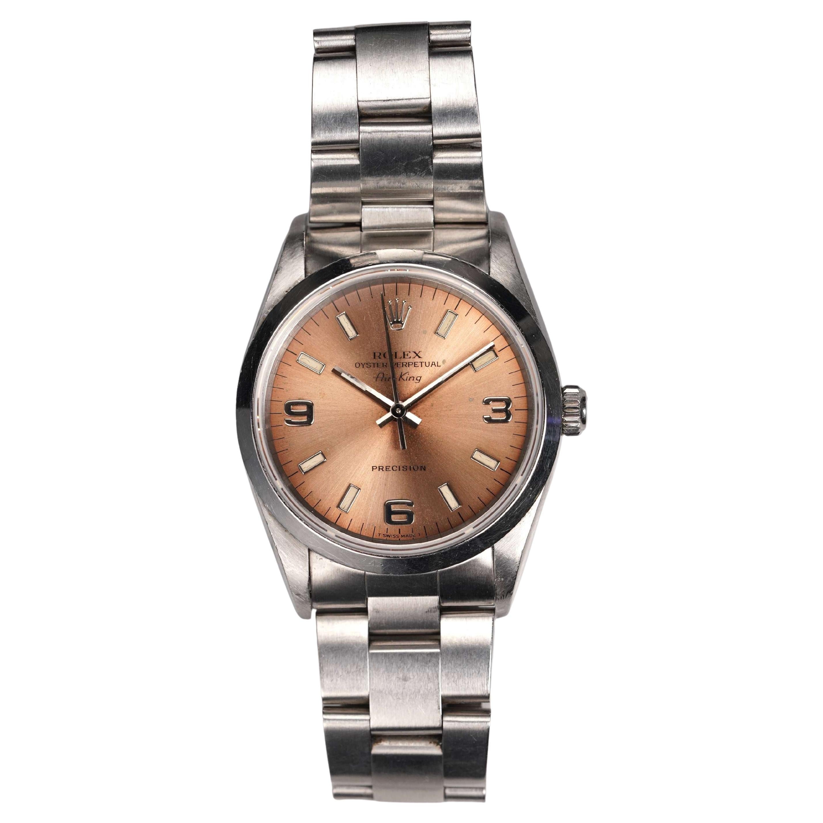 Reloj Rolex Air King 14000 con esfera salmón de acero inoxidable, años 1990-2000