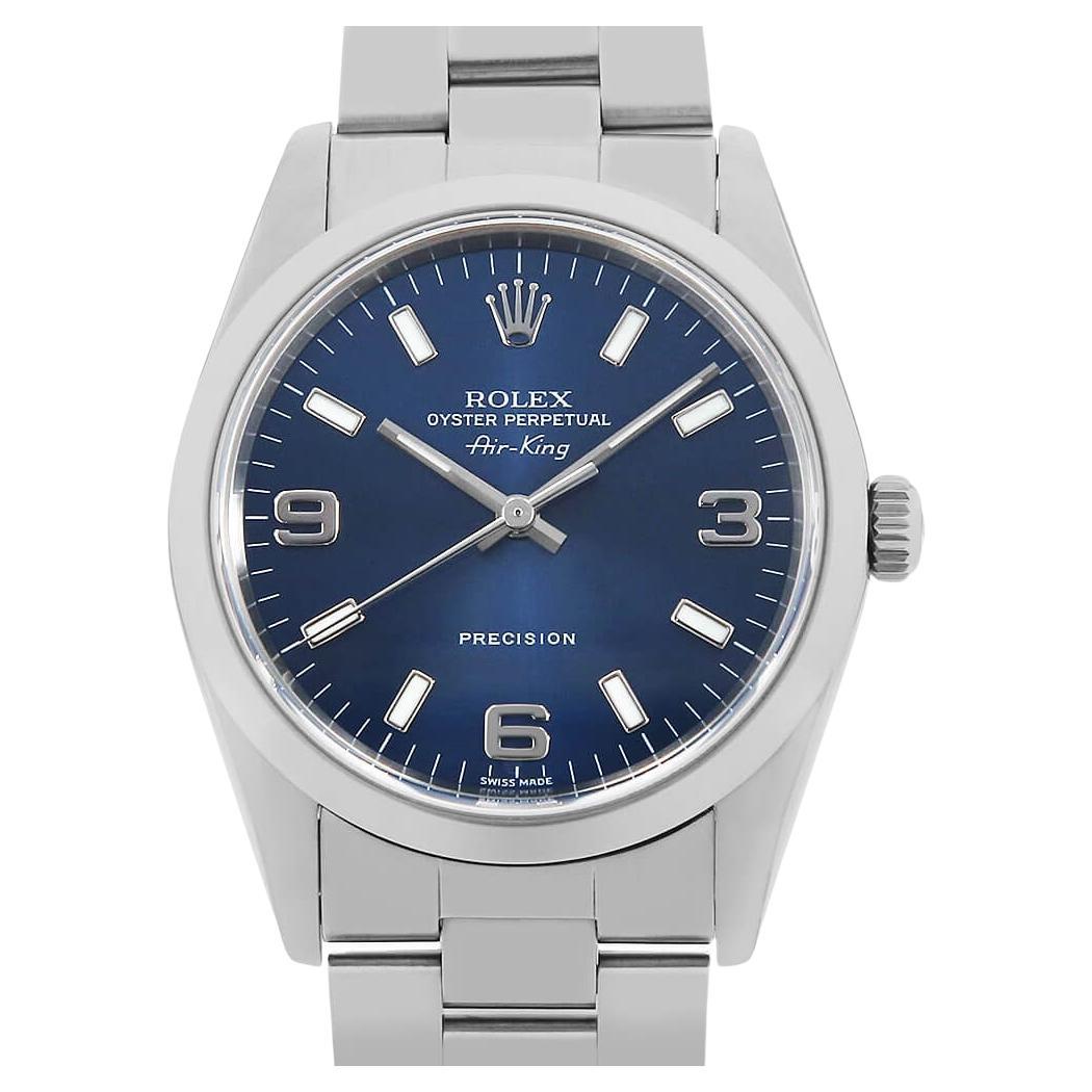 Rolex Air King 14000M Blue 369 White Bar Dial, D Series, Authentic Men's Watch