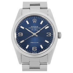Used Rolex Air King 14000M Blue 369 White Bar Dial, D Series, Authentic Men's Watch