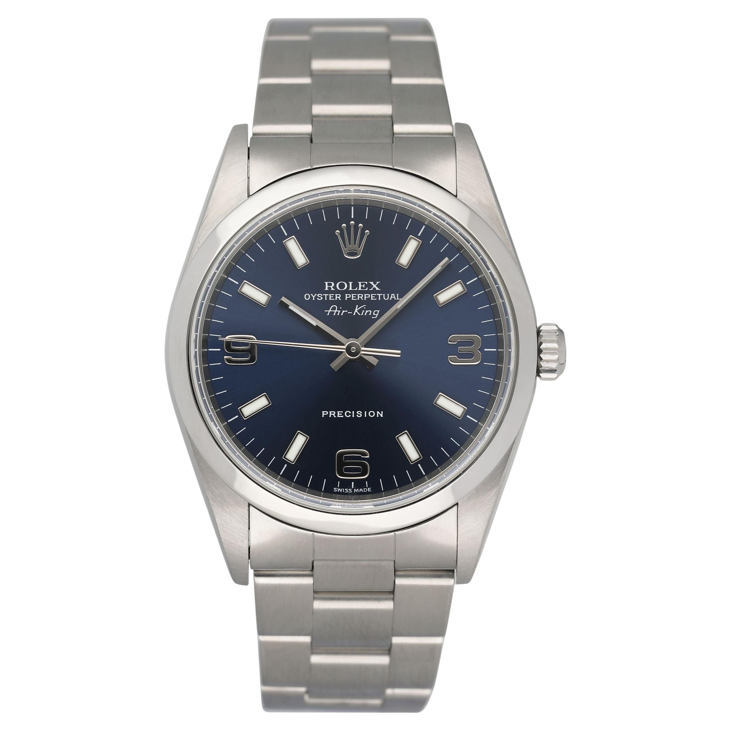 Rolex Air King 14000M Blue Dial Steel Mens Watch Box Papers For Sale