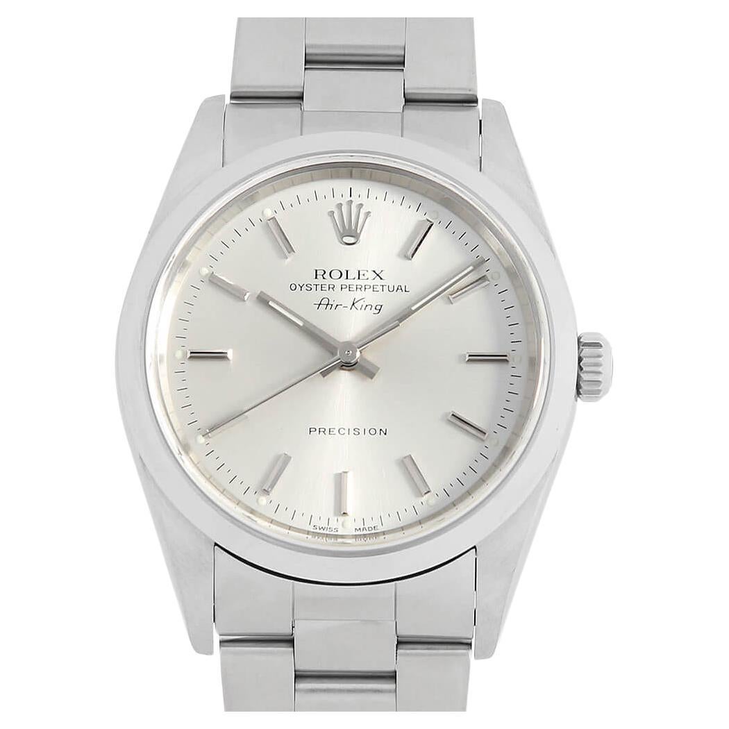 Rolex Air King 14000M Men's Silver Bar Dial K-Series Pre-Owned Classic Watch