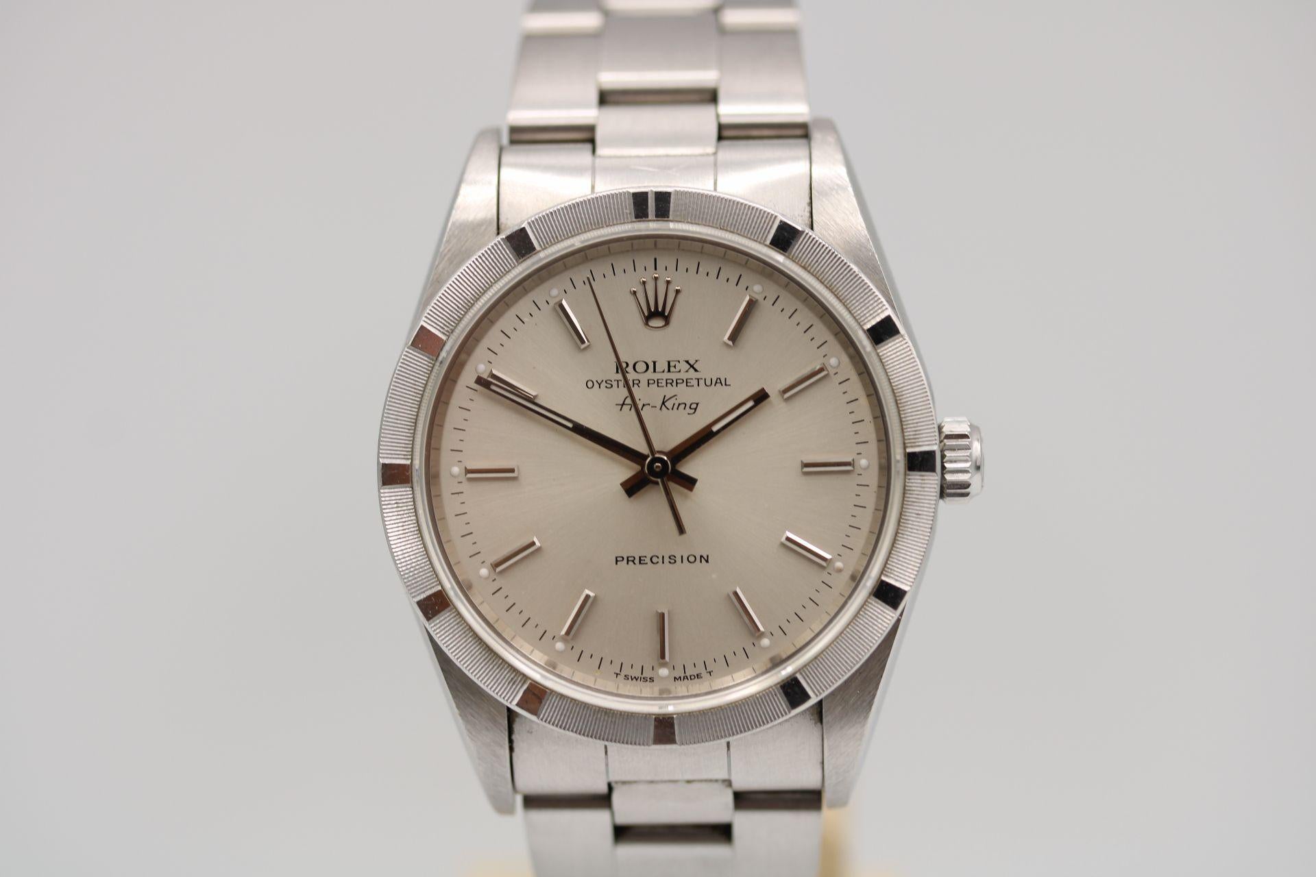 Watch: Rolex Air-King 14010 Full Set 1996
Stock Number: CHW5045
Price: £4,200.00

An immaculate full set consisting of both inner and outer boxes, manual, wallet, calendar, swing tags and papers dated 1996

The Rolex Air-King, model 14010, features