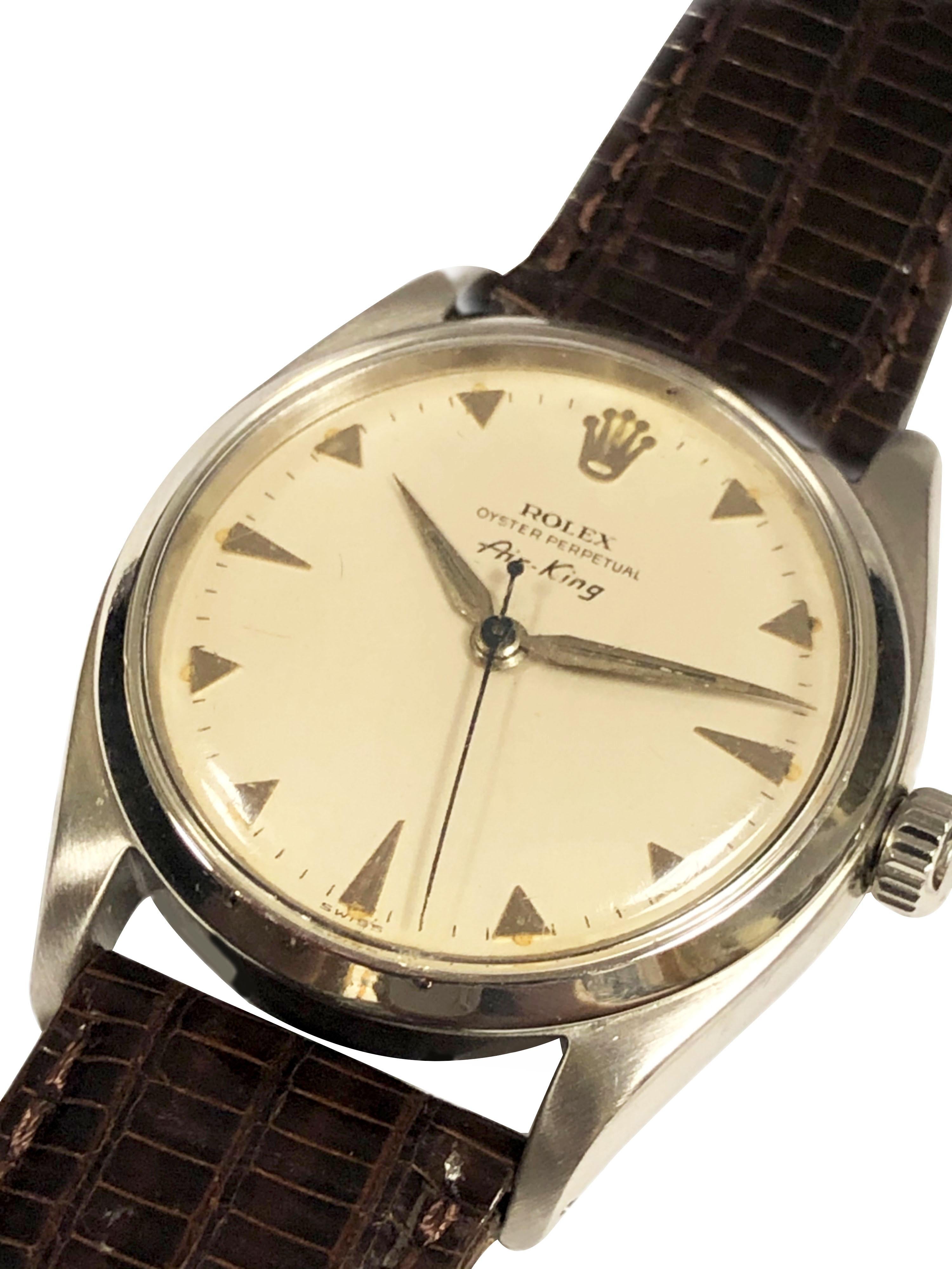 Rolex Air King 1940s Steel Case Automatic Self Winding Scarce Dial Wrist Watch In Excellent Condition In Chicago, IL