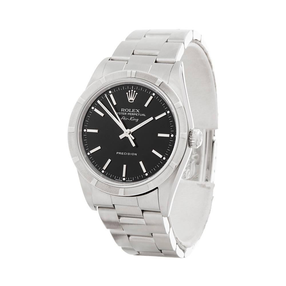 Ref: W4938
Manufacturer: Rolex
Model: Air King
Model Ref: 14010M
Age: 5th March 2008
Gender: Unisex
Complete With: Box & Guarantee
Dial: Black Baton
Glass: Sapphire Crystal
Movement: Automatic
Water Resistance: To Manufacturers Specifications
Case: