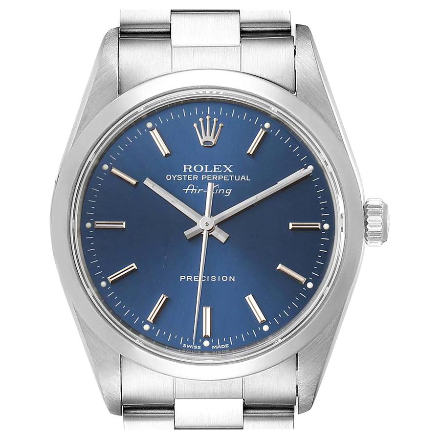 Rolex Air King 34 Blue Dial Domed Bezel Steel Men's Watch 14000