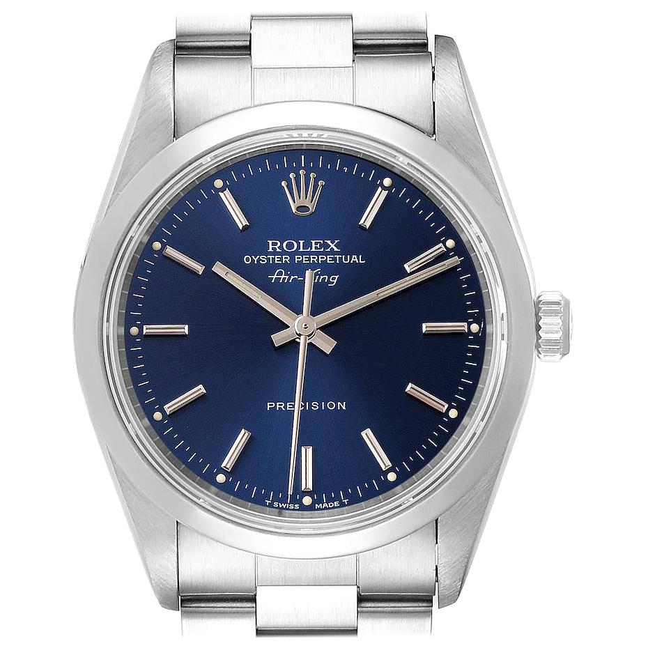 Rolex Air King 34 Blue Dial Domed Bezel Steel Mens Watch 14000 For Sale at  1stDibs