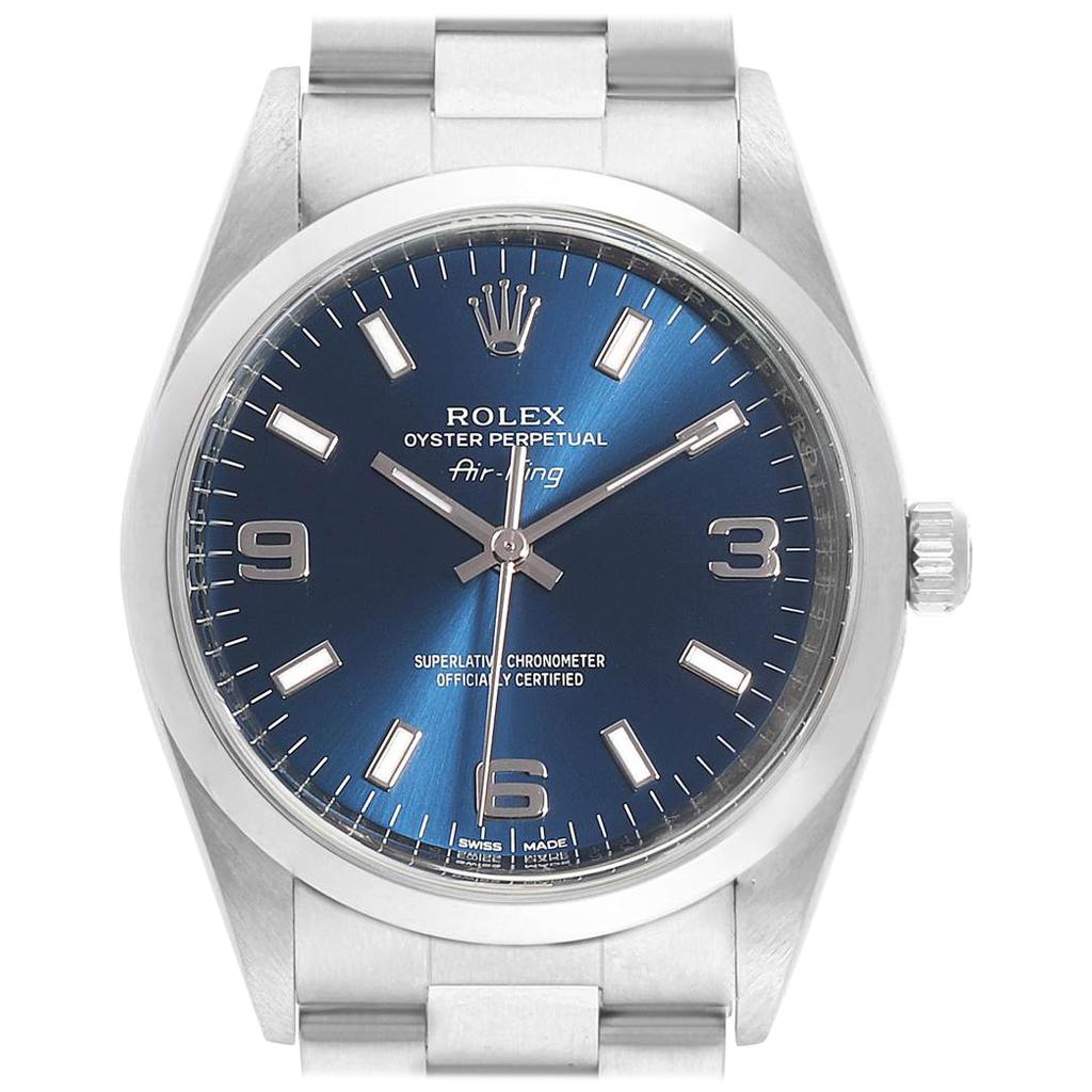 Rolex Air King 34 Blue Dial Domed Bezel Unisex Watch 114200 For Sale