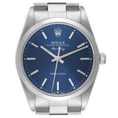 Rolex Montre pour homme Air King 34 avec cadran bleu et lunette lisse en acier 14000