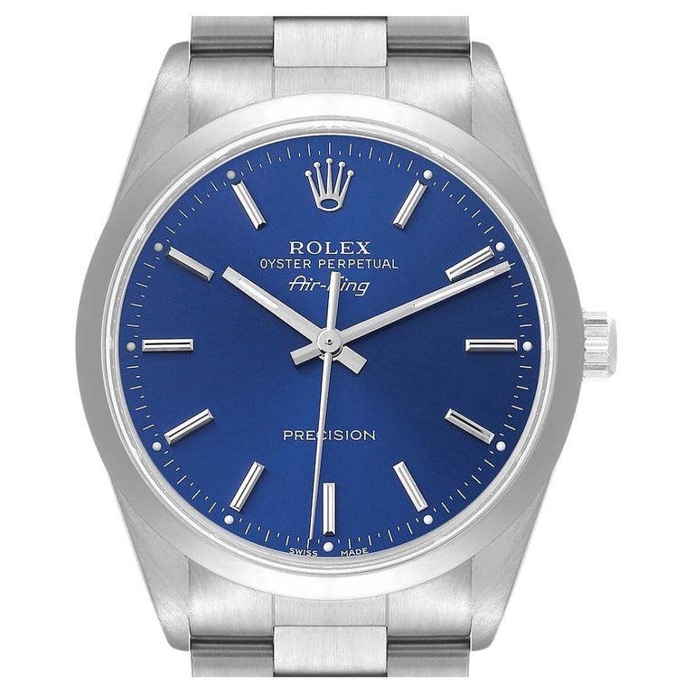 Rolex Air King 34 Blue Dial Smooth Bezel Steel Mens Watch 14000 For Sale at 1stDibs