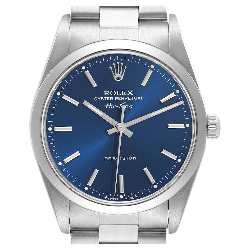 Rolex Air King 34 Blue Dial Smooth Bezel Steel Mens Watch 14000