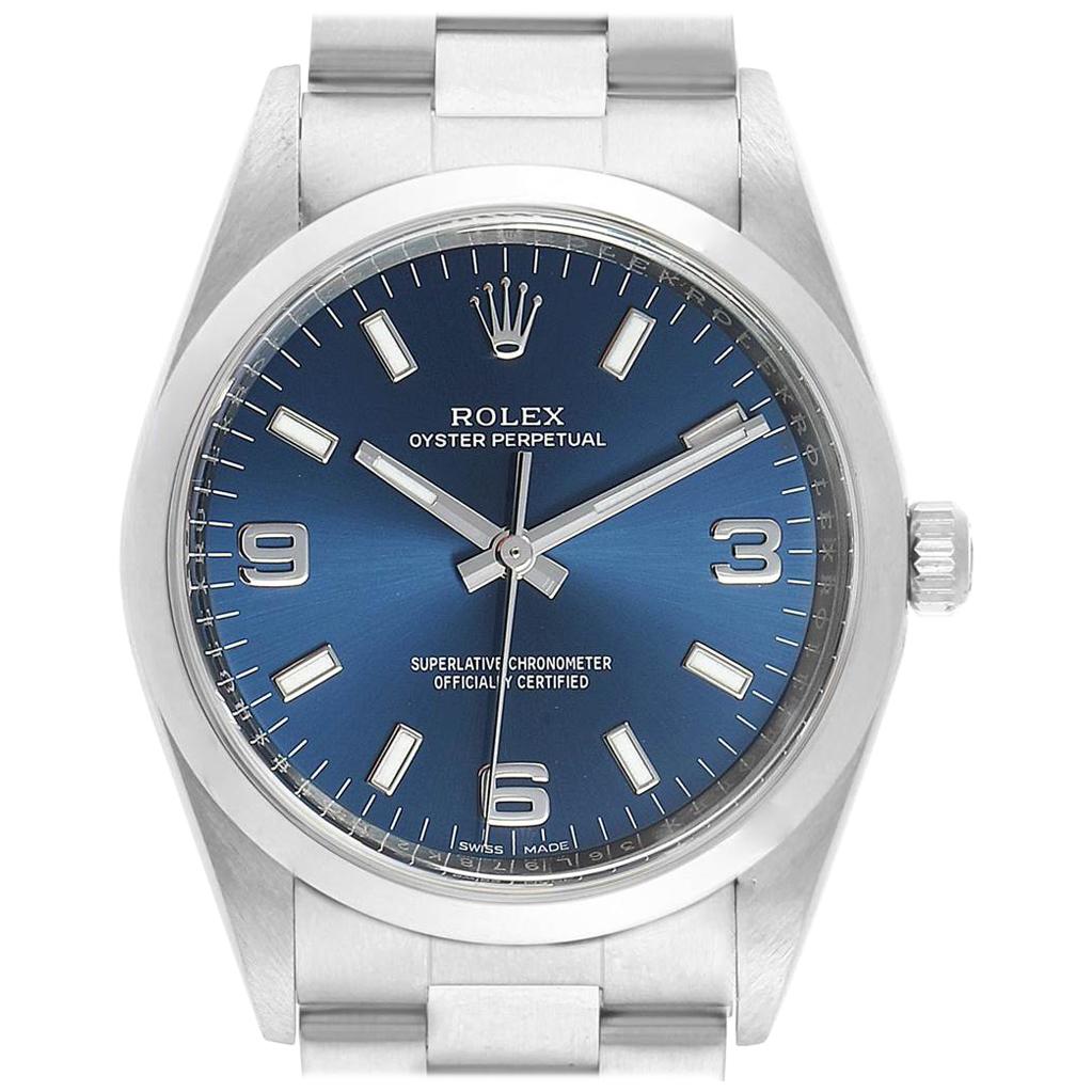 Rolex Air King 34 Blue Dial Smooth Bezel Unisex Watch 114200 For Sale