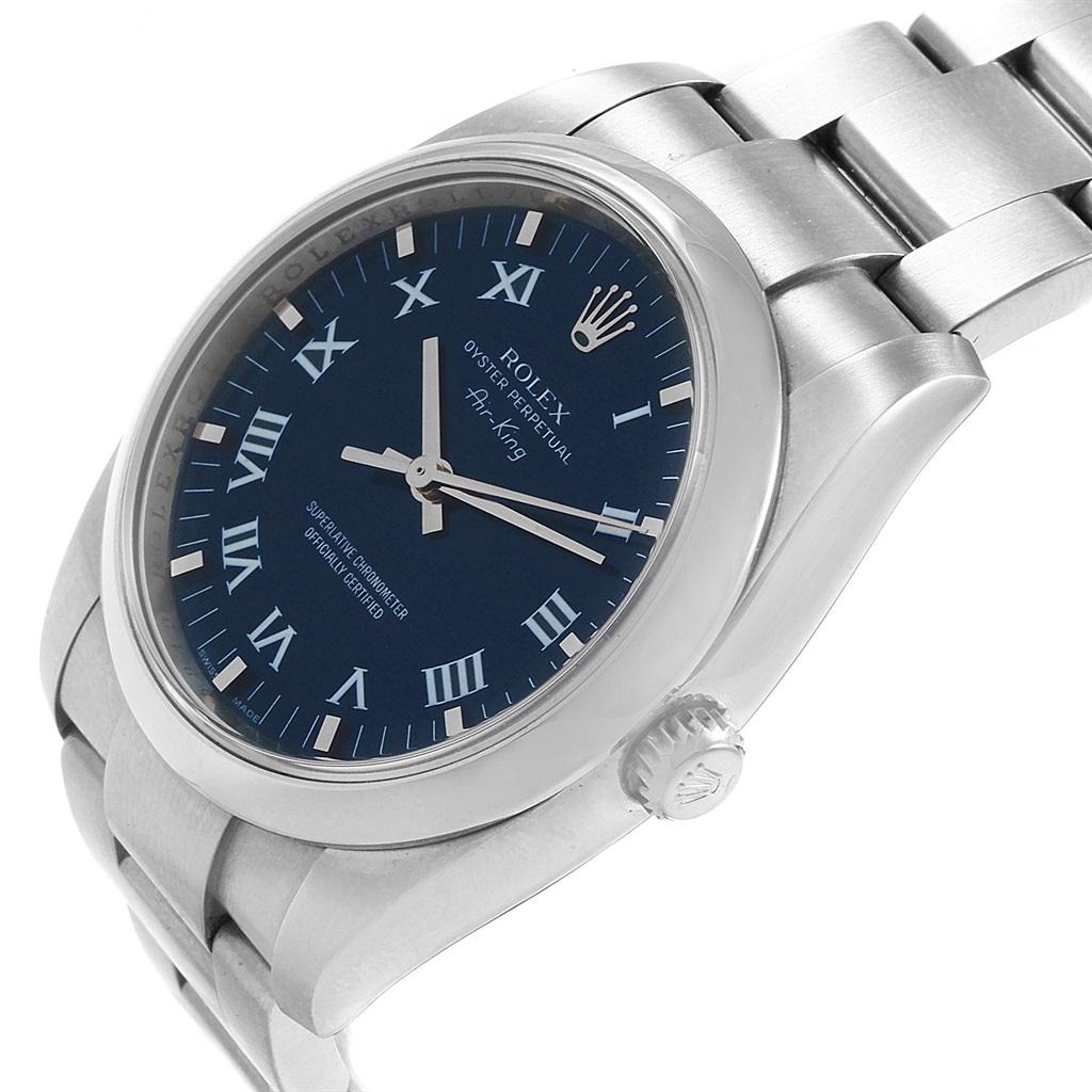 Rolex Air King 34 Blue Roman Dial Domed Bezel Men's Watch 114200 3