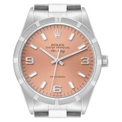 Rolex Air King 34 Salmon Dial Engine Turned Bezel Steel Mens Watch 14010