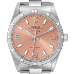 Rolex Air King 34 Salmon Dial Engine Turned Bezel Steel Mens Watch 14010