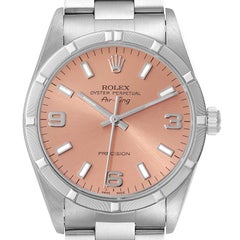 Rolex Air King 34 Lachsfarbene Stahl-Herrenuhr mit gedrechselter Lünette 14010