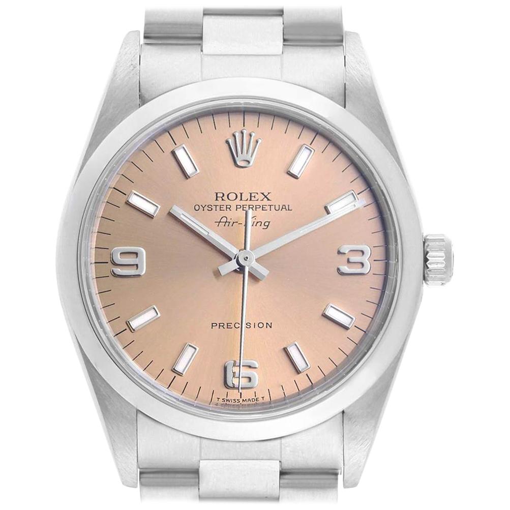 Rolex Air King 34 Salmon Dial Smooth Bezel Steel Unisex Watch 14000 For Sale