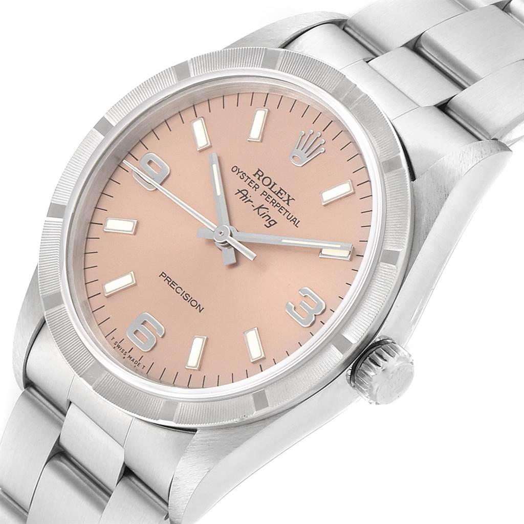 Rolex Air King 34 Salmon Dial Steel Men's Watch 14010 In Excellent Condition For Sale In Atlanta, GA