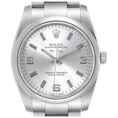 Rolex Air King 34 Silver Dial Blue Baton Hour Markers Steel Watch 114200