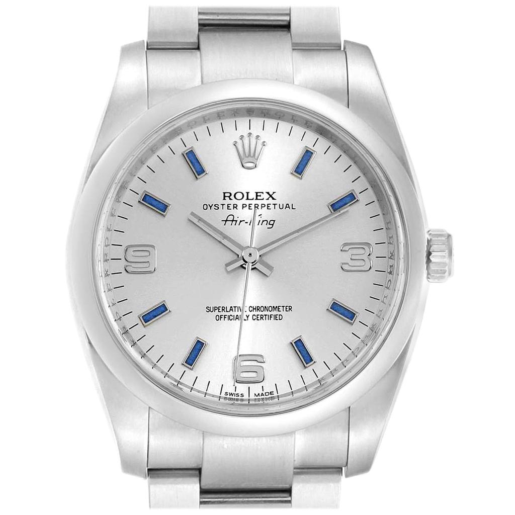Rolex Air King 34 Silver Dial Blue 