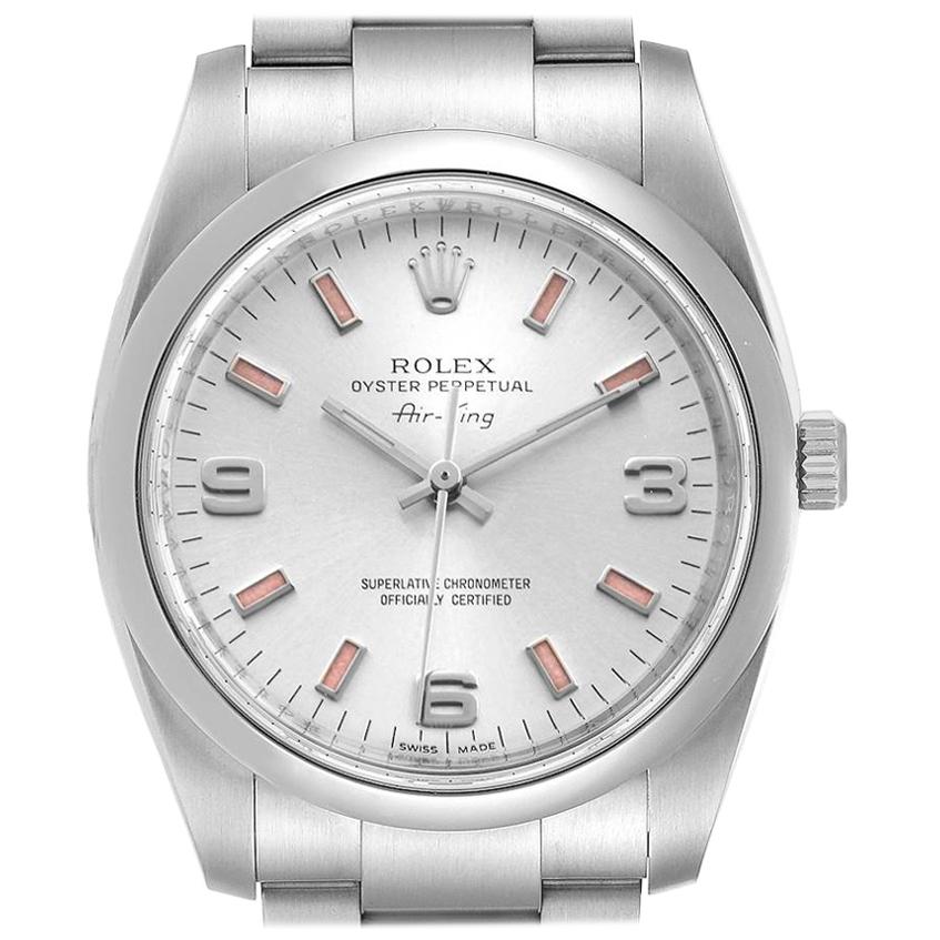 Rolex Air King 34 Silver Dial Pink Baton Hour Markers Steel Watch 114200 For Sale