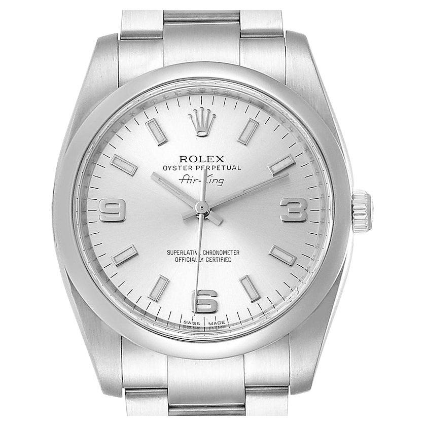 Rolex Air King Steel White Gold Fluted Bezel Men's Watch 114234 Box