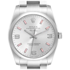 Rolex Air King 34 Silber Rosa Baton Zifferblatt Stahl Herrenuhr 114200