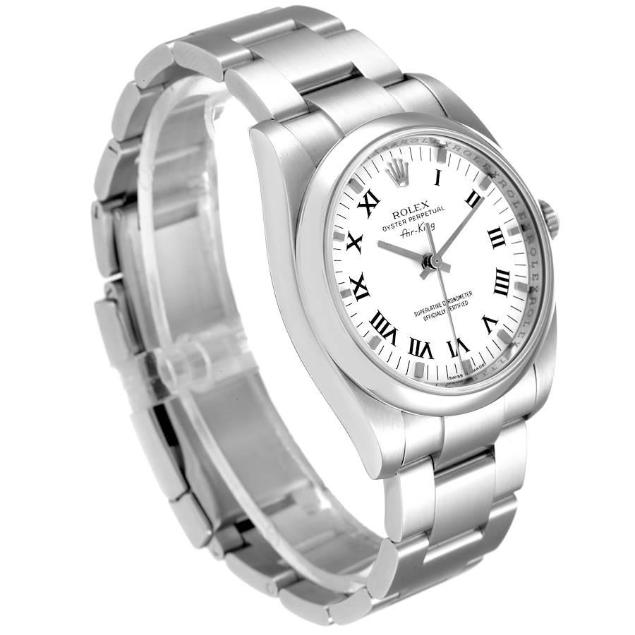 Rolex Air King 34 weißes römisches Zifferblatt gewölbte Lünette Stahl Herrenuhr 114200 im Zustand „Hervorragend“ im Angebot in Atlanta, GA