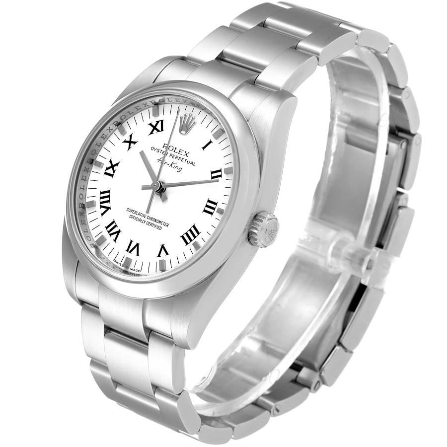 Rolex Air King 34 weißes römisches Zifferblatt gewölbte Lünette Stahl Herrenuhr 114200 für Damen oder Herren im Angebot