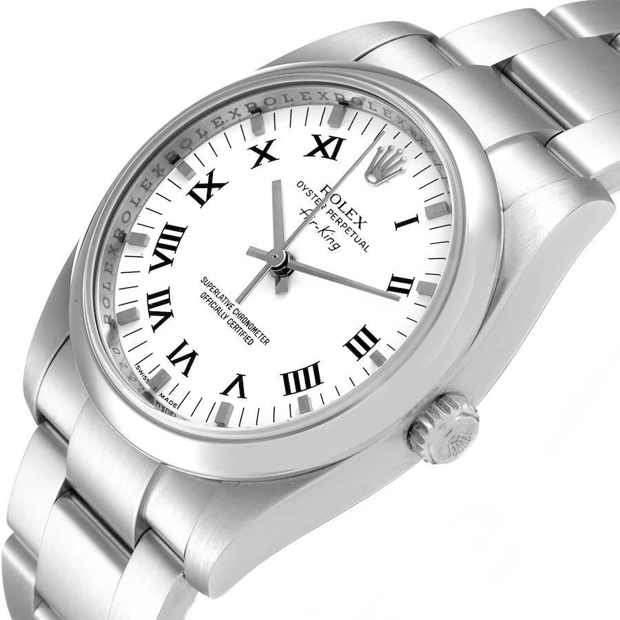 Rolex Air King 34 weißes römisches Zifferblatt gewölbte Lünette Stahl Herrenuhr 114200 im Angebot 1