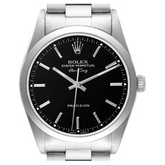 Rolex Air King 34mm Black Dial Smooth Bezel Steel Mens Watch 14000 Box Papers